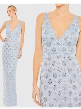 Mac Duggal 93744 Blue Embellished Sleeveless V Neck Gown Size 10 NWT